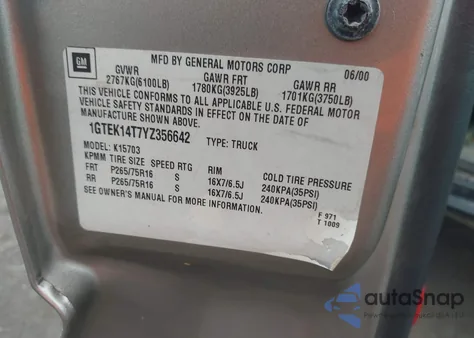 2000 GMC Sierra 1500 Sle z USA, uszkodzony, nr VIN 1GTEK14T7YZ356642